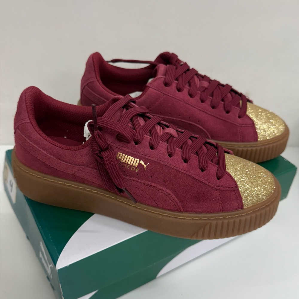 NWT Puma Suede Platform Glam Jr. Team Gold - Tibetan Red